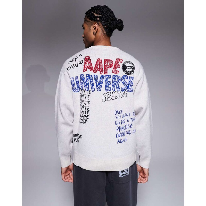 Aape by A Bathing Ape knitted jumper in off white with placement 112308955