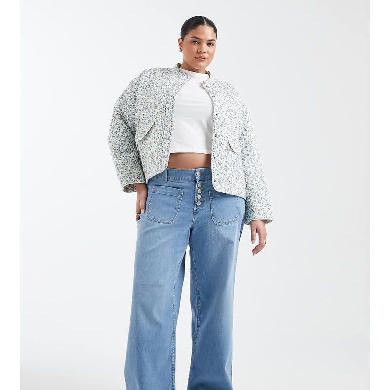Vero Moda Curve Kayla high rise wide leg jeans in light blue