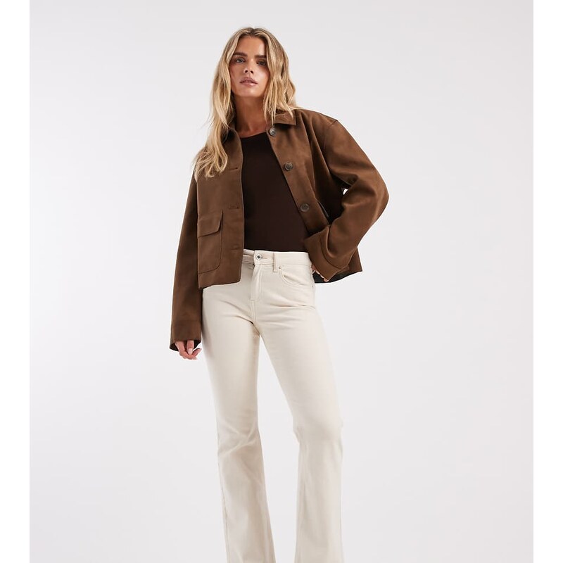 ONLY Petite Blush high waist flared jeans in ecru-White
