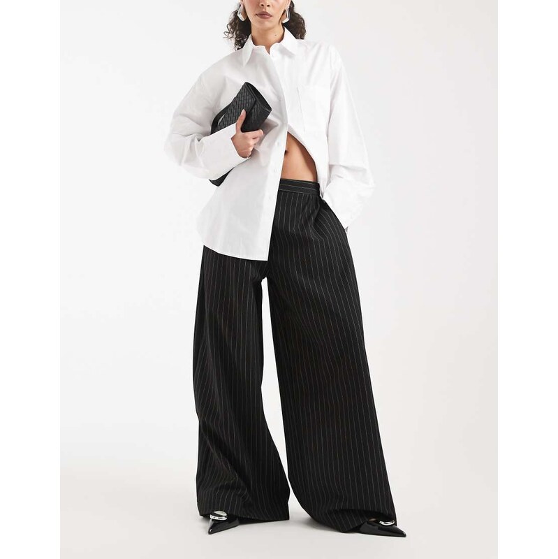 ASOS DESIGN gathered side mensy wide leg trouser in black