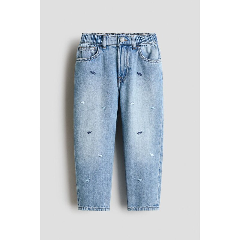 H&M - Loose Fit Jeans - Světlý Denim Blue/Dinosauři