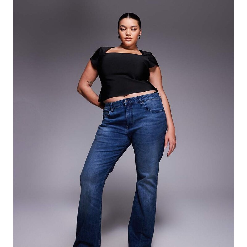 ASOS Curve ASOS DESIGN Curve bootcut flare jeans in dark mid wash-Blue 113262478
