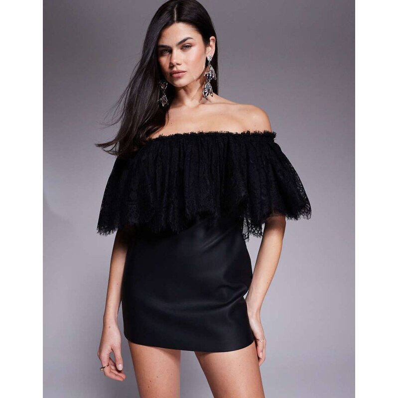 The Dolls House Circa Kelsey leather-look lace overlay bardot