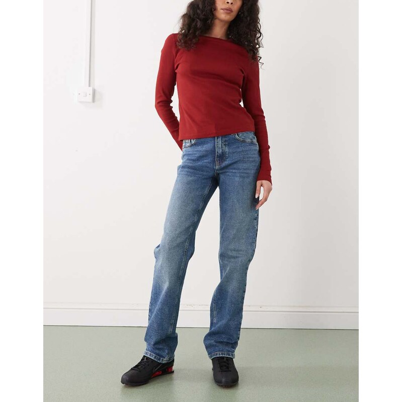 Noisy May Monica high waist straight jean in dark blue denim