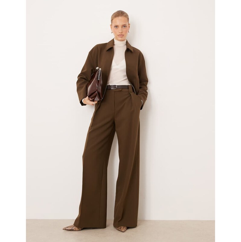 Mango Cintu tailored baggy trouser co-ord in khaki-Green 115723318