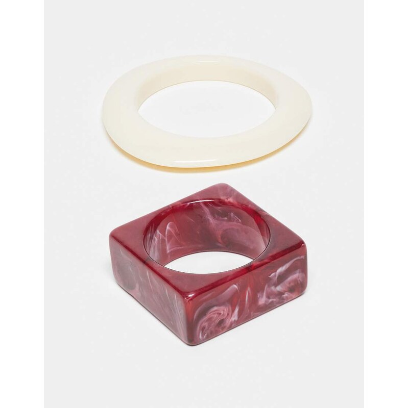 ASOS DESIGN pack of 2 resin bangles in mixed shapes in multi 112321238
