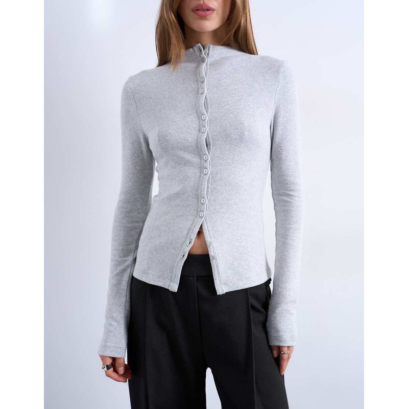 Topshop button down long sleeve cardigan top in grey