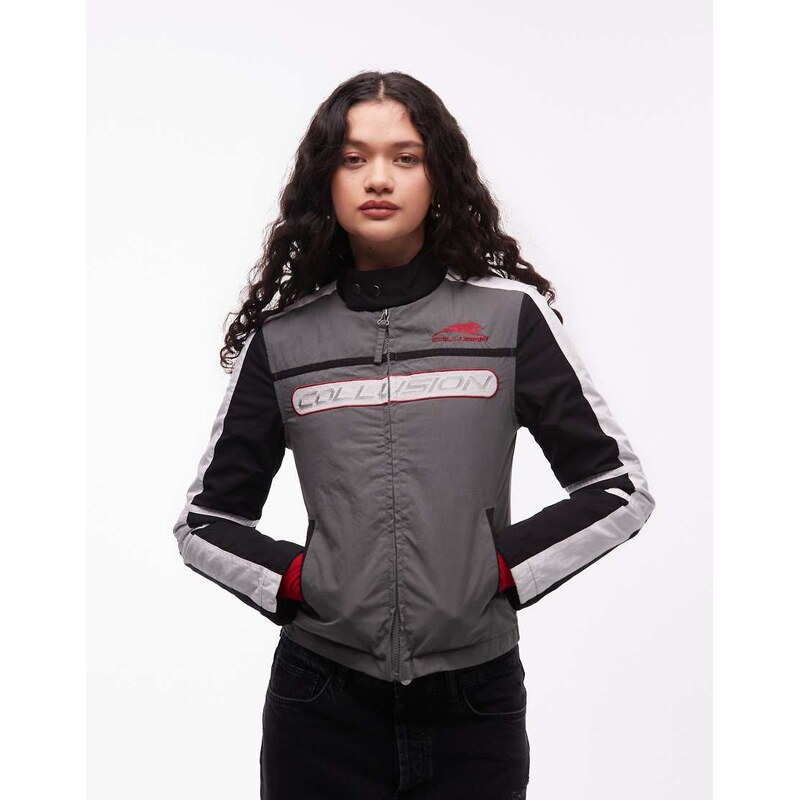 COLLUSION padded motorcross jacket in multi-Blue 112525101