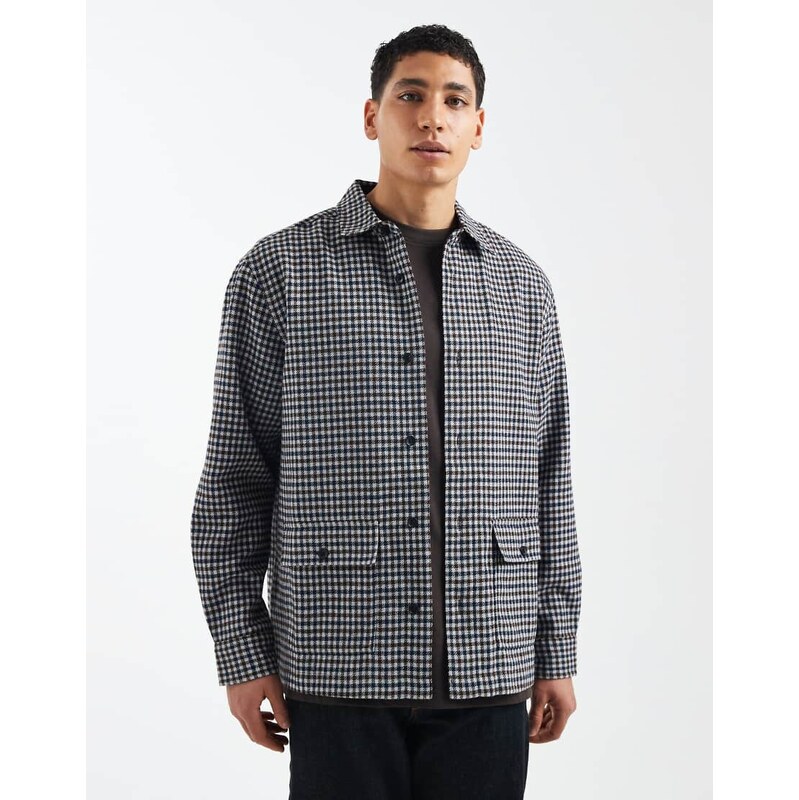 ASOS DESIGN boxy oversized check shirt in navy