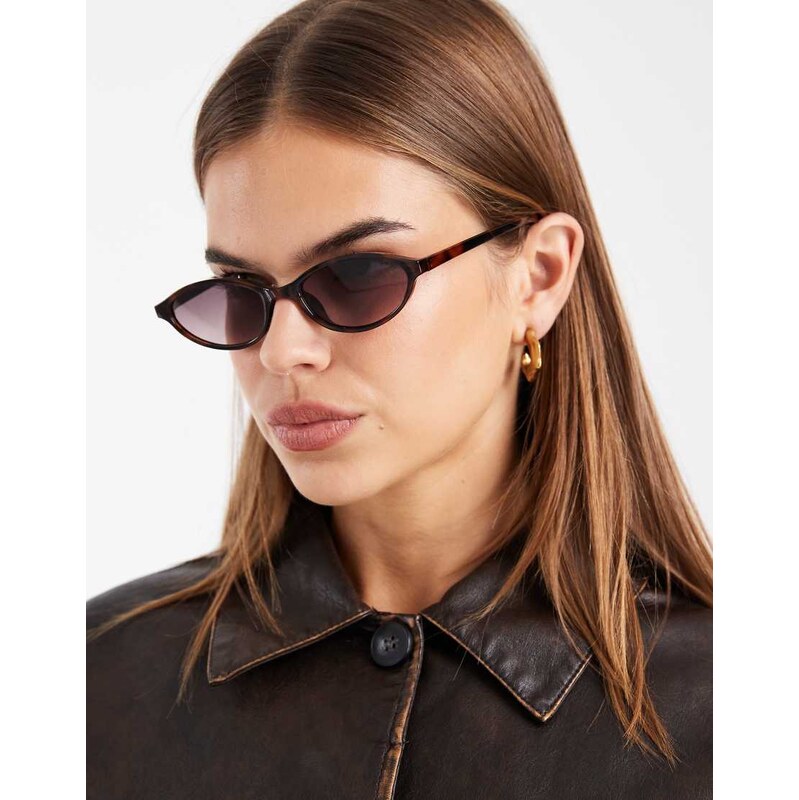 ASOS DESIGN slim oval sunglasses in tort-Brown