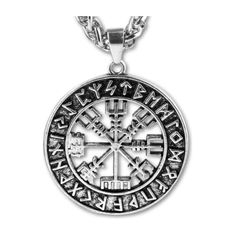 Camerazar Pánský náhrdelník Vegvisir Nordic, stříbrná barva,