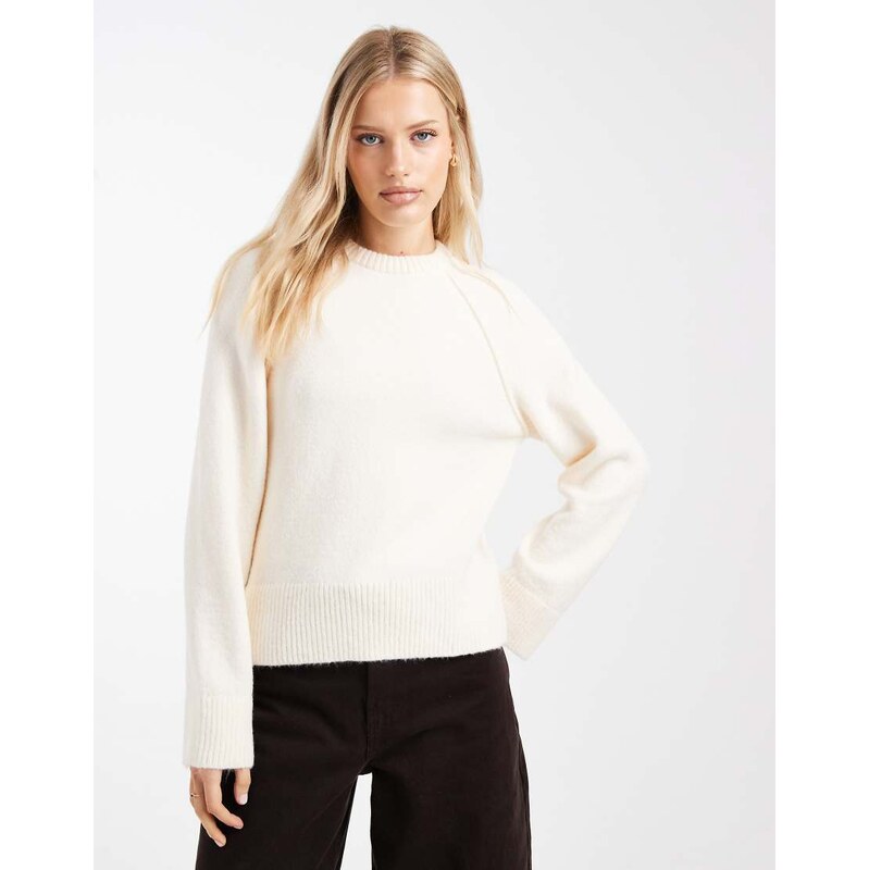 ASOS DESIGN knitted crew neck jumper with raglan sleeve in ecru-White 115681830