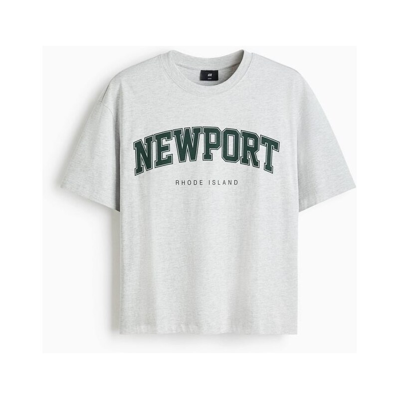 H&M - Tričkos potiskem Loose Fit - Světle Šedý Melír/Newport