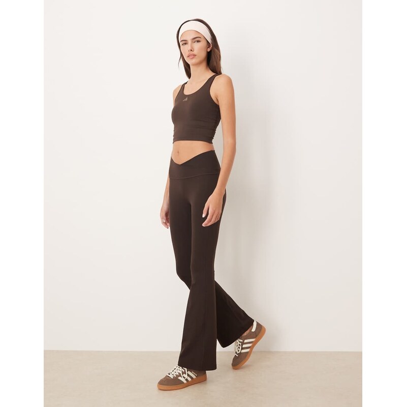 adidas Performance Three Stripes Studios crossover waistband flares in 112321180