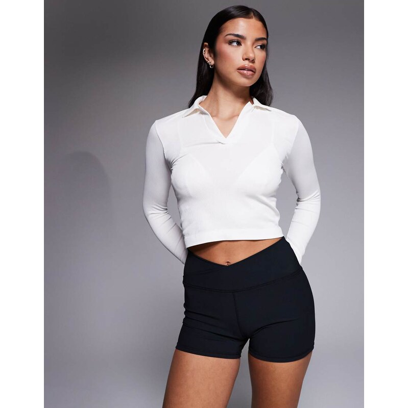4505 seamless rib long sleeve active polo in vintage white