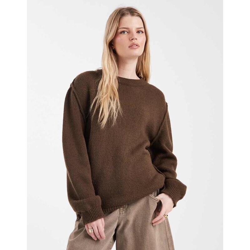ASOS DESIGN oversized knitted jumper with exposed seams in brown