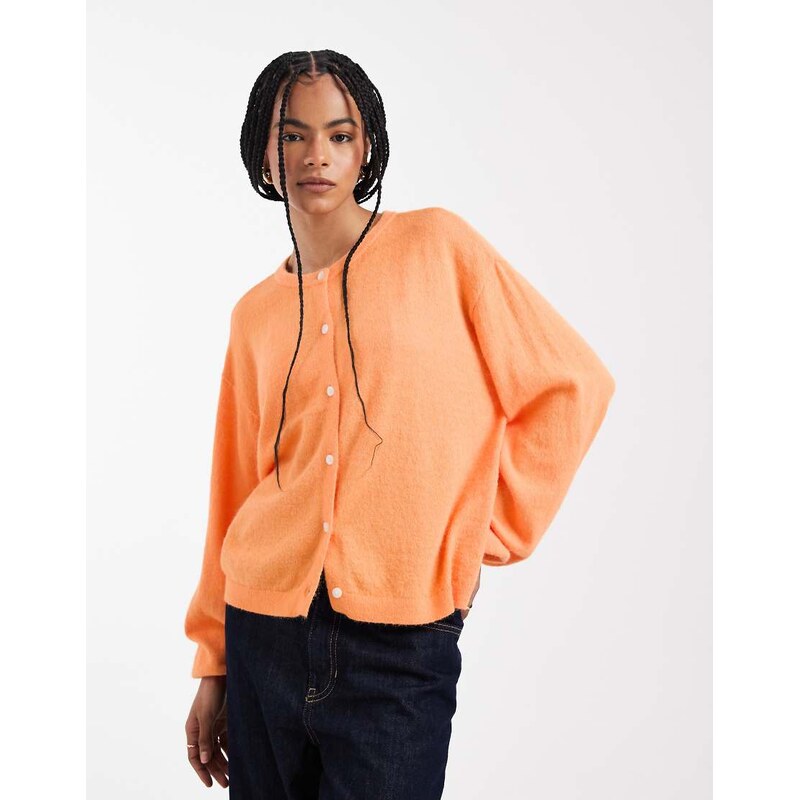 Pieces knitted cardigan in russet orange melange