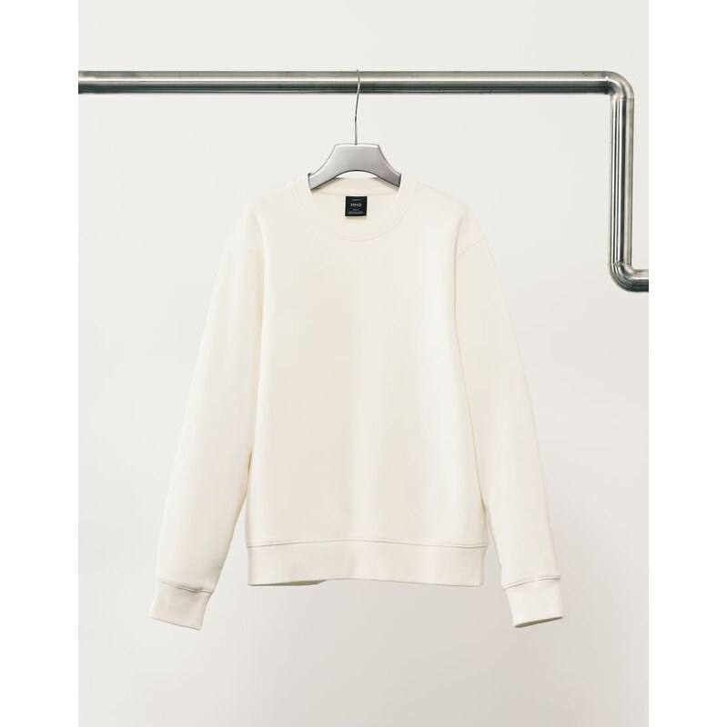 Mango cotton mix crew neck sweatshirt in white