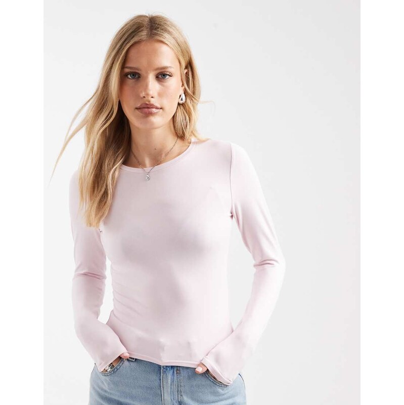 Hollister long sleeve seamless crew neck top in light pink