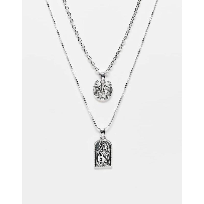 ASOS DESIGN 2 pack horseshoe and st christopher pendant necklace in 112321232