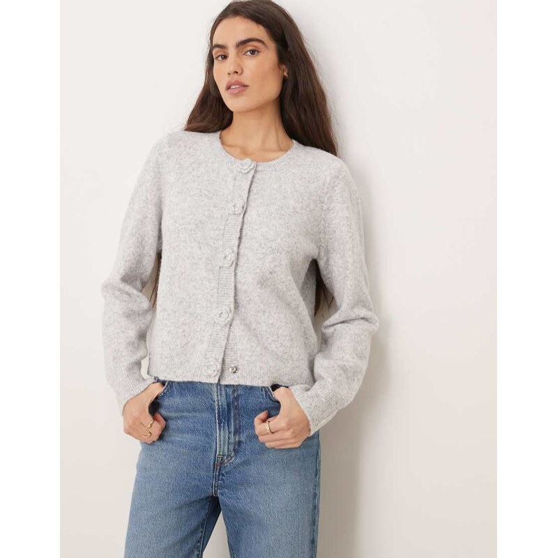 JDY rose buttons detail cardigan in light grey 112321830