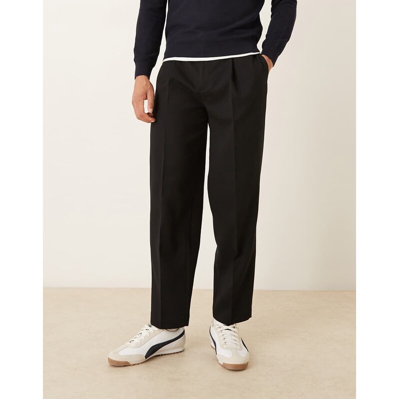 ASOS DESIGN smart pleated oversized tapered trouser in black