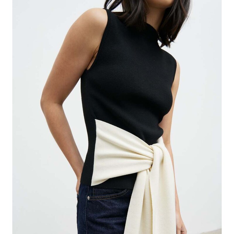 Pretty Lavish ribbed knit sleeveless contrast tie waist detail top in 112321850