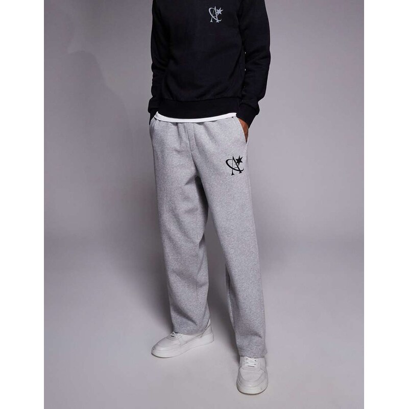 ADPT loose fit joggers with star logo in light grey
