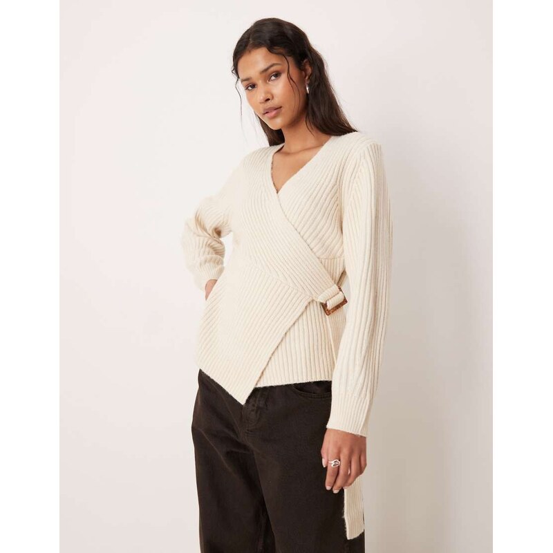 ASOS DESIGN wrap cardigan in oatmeal-Neutral