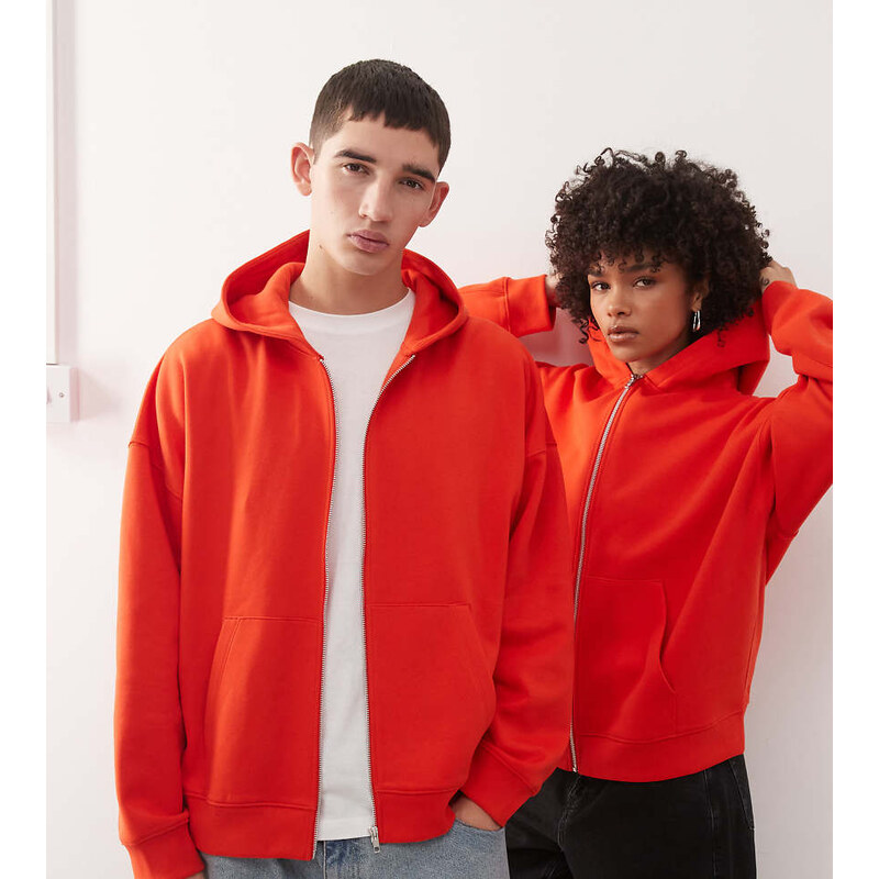 COLLUSION Unisex zip through hoodie in red