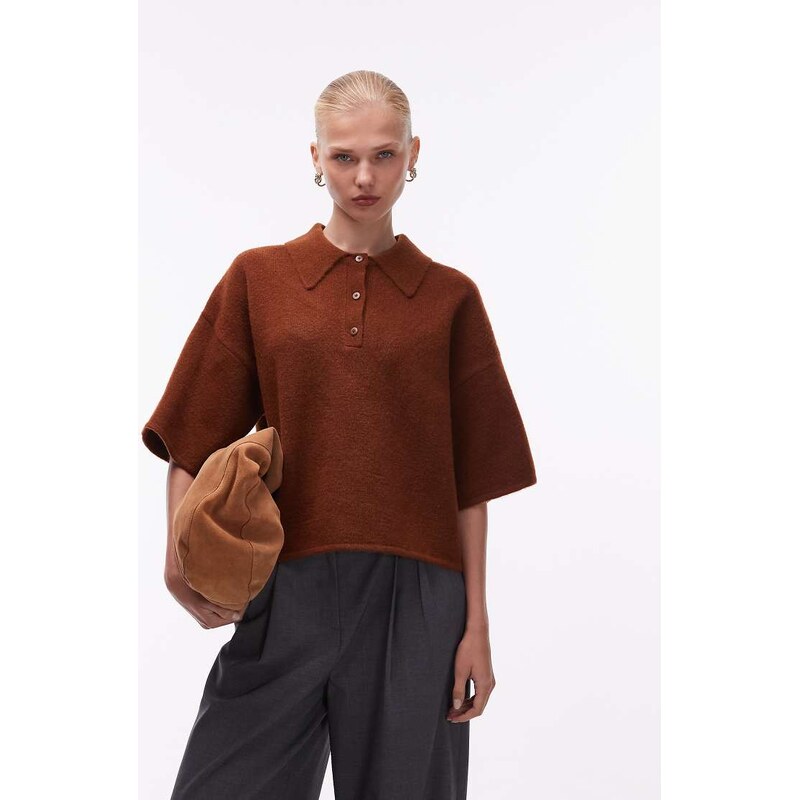 ASOS DESIGN fluffy neat fit polo top in toffee-Brown