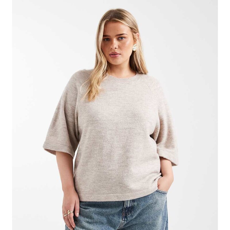 ONLY Curve 3/4 sleeve knitted jumper in stone-Neutral 112321901