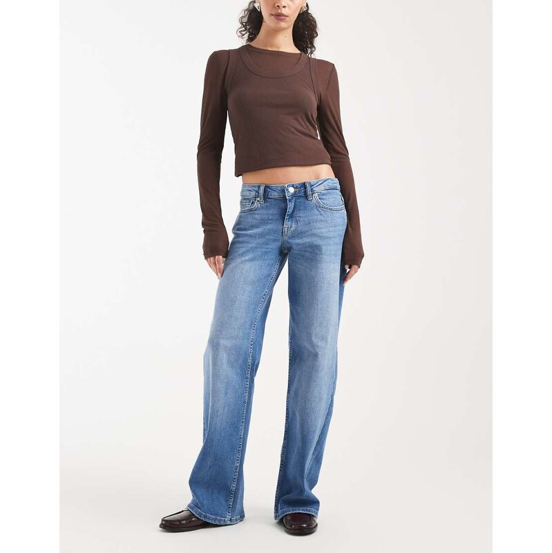 ONLY Judy low rise wide leg jeans in mid blue