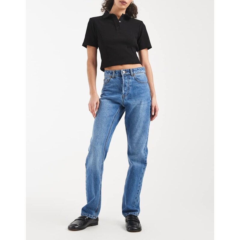 ONLY Hazel mid waist straight leg jeans in mid blue 112321911