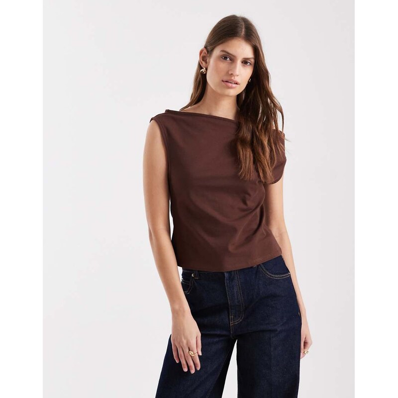 ASOS DESIGN cotton off shoulder top in chocolate-Brown 115516552