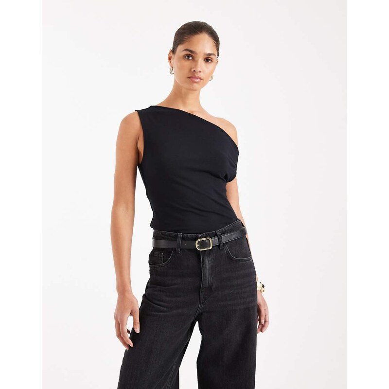 ASOS DESIGN cotton off shoulder top in black
