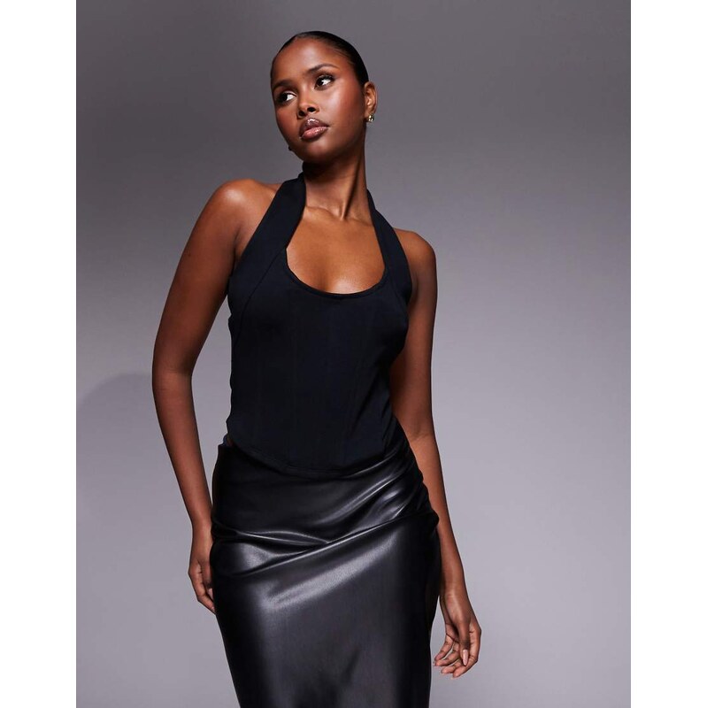 ASOS DESIGN interlock halter neck corset top with boning in