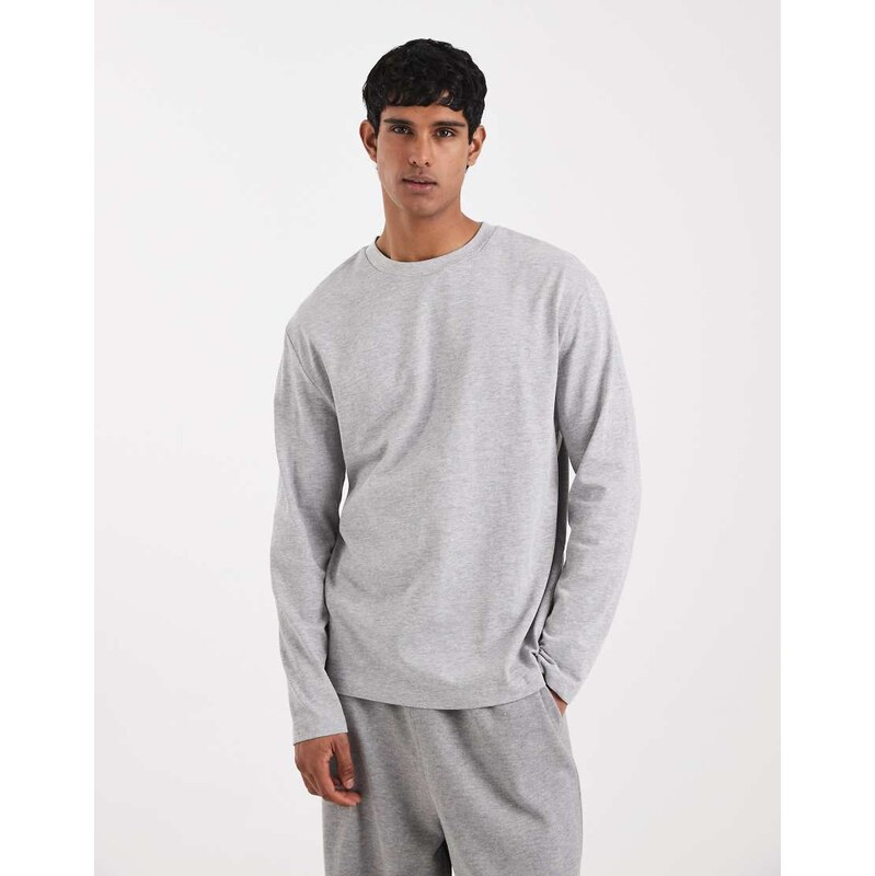 ASOS DESIGN heavyweight relaxed long sleeve t-shirt in grey marl