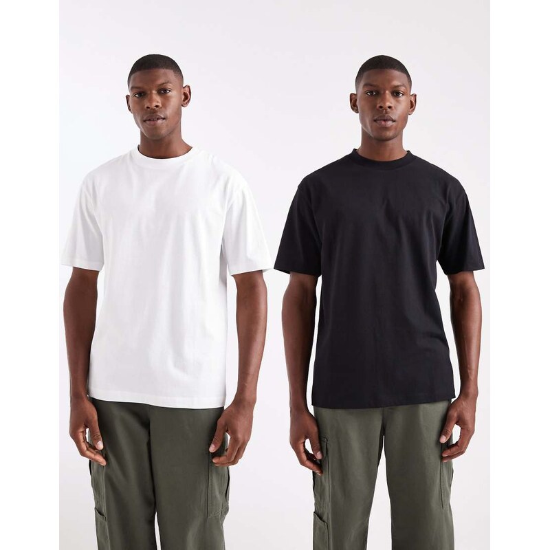 ASOS DESIGN Essentials 2 pack relaxed t-shirts in black and