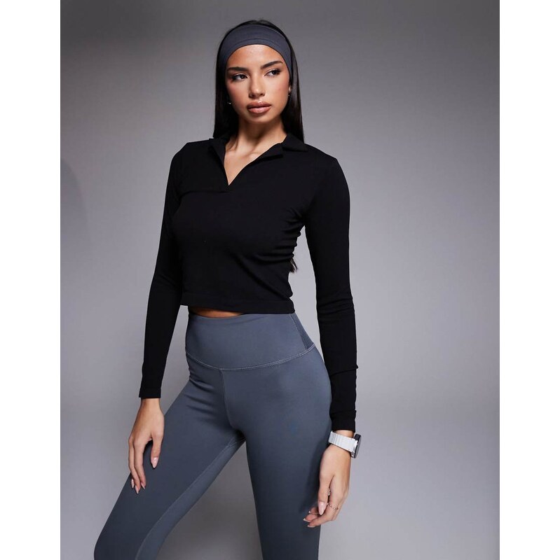 4505 seamless rib long sleeve active polo in black 113264163