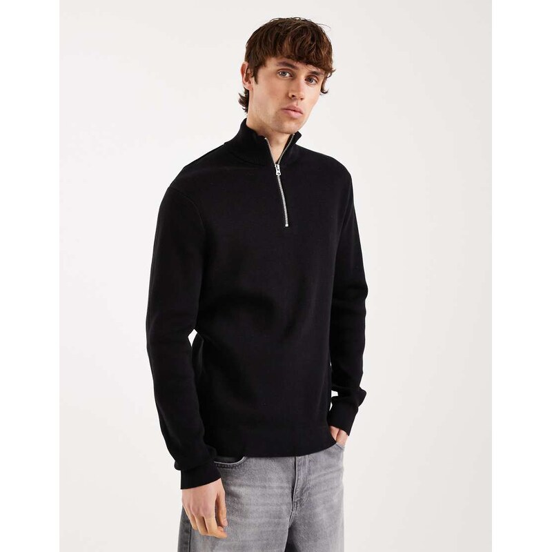 ONLY & SONS half zip knitted jumper in black
