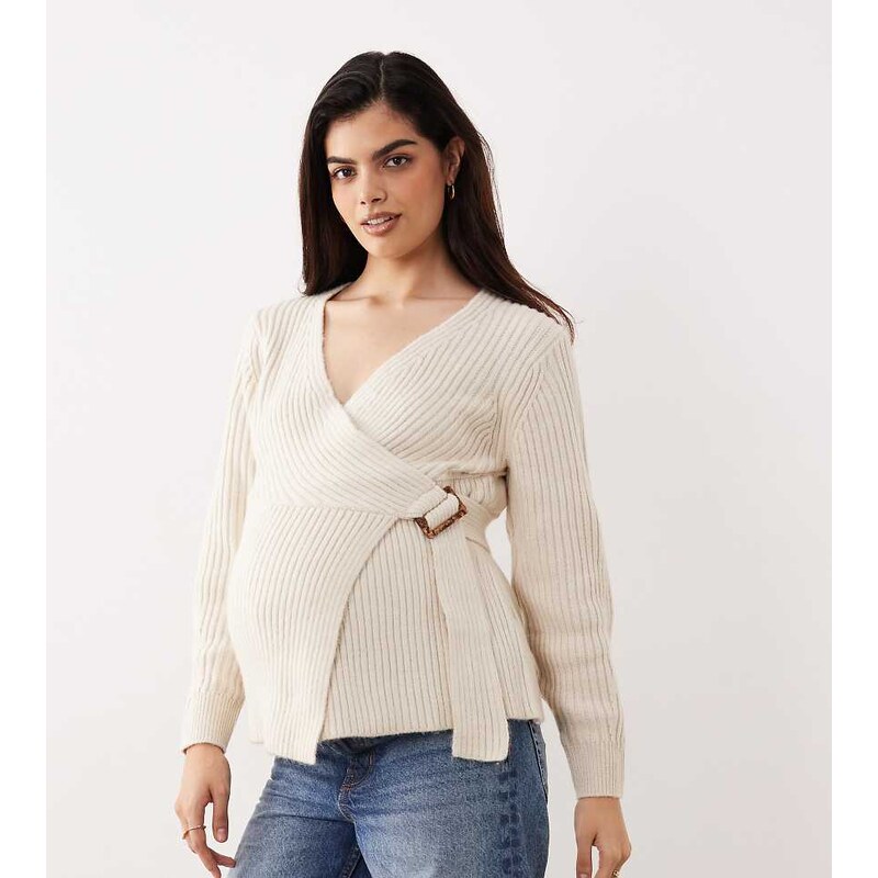 ASOS Maternity ASOS DESIGN Maternity wrap cardigan in oatmeal