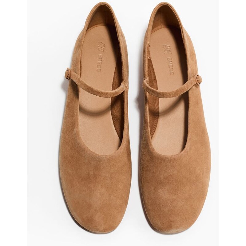 H&M - Semišové balerínky Mary Jane - Světle Hnědá