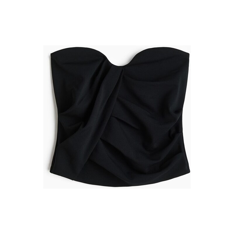 H&M - Řasený top bandeaus interlockem - Černá