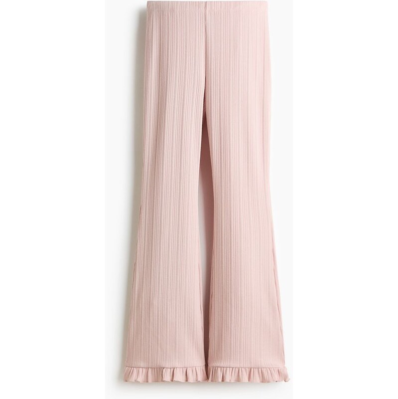 H&M - Kalhoty Flared z žebrovaného úpletu - Světle Růžová