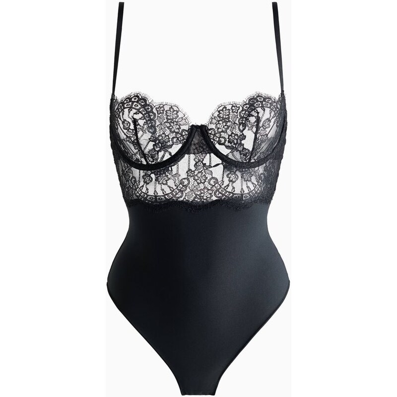 H&M - Bodys krajkovým živůtkem - černá 112322363