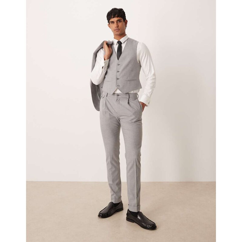 ASOS DESIGN skinny suit trouser in grey herringbone flannel