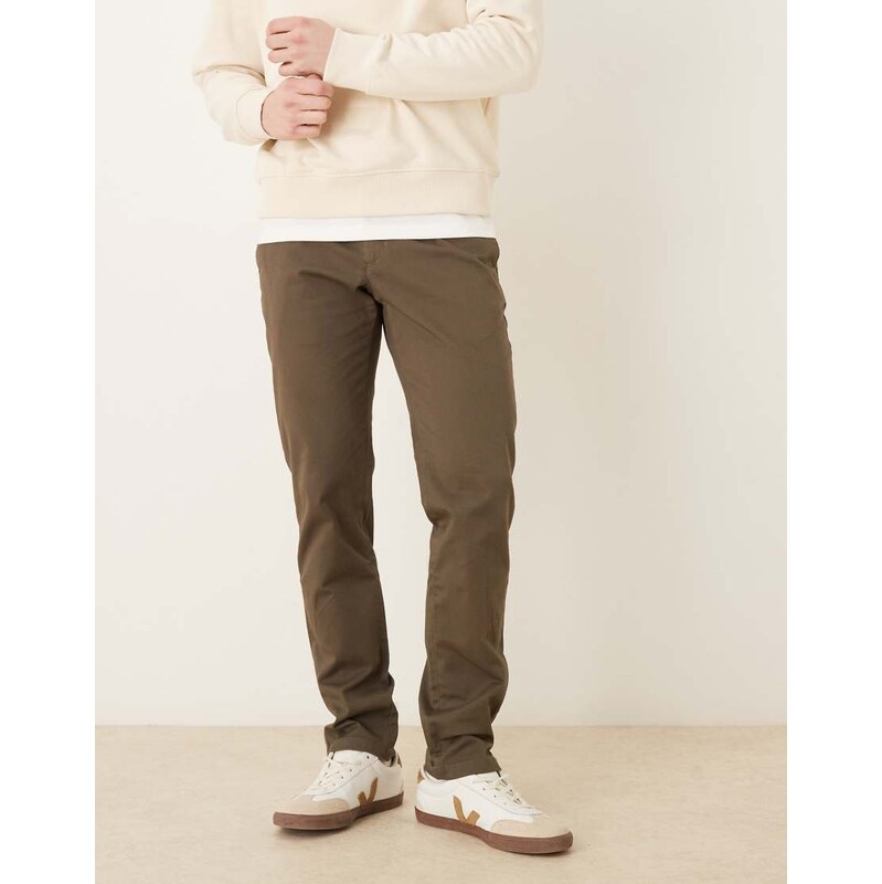 Mango Barna cotton rich straight tailored trouser in khaki-Green