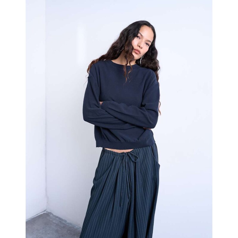 Topshop knitted button back jumper in navy 112334197