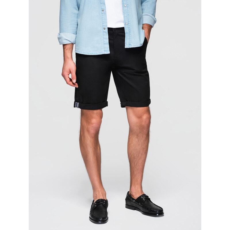Ombre Classic mens chino shorts with rolled up leg - black